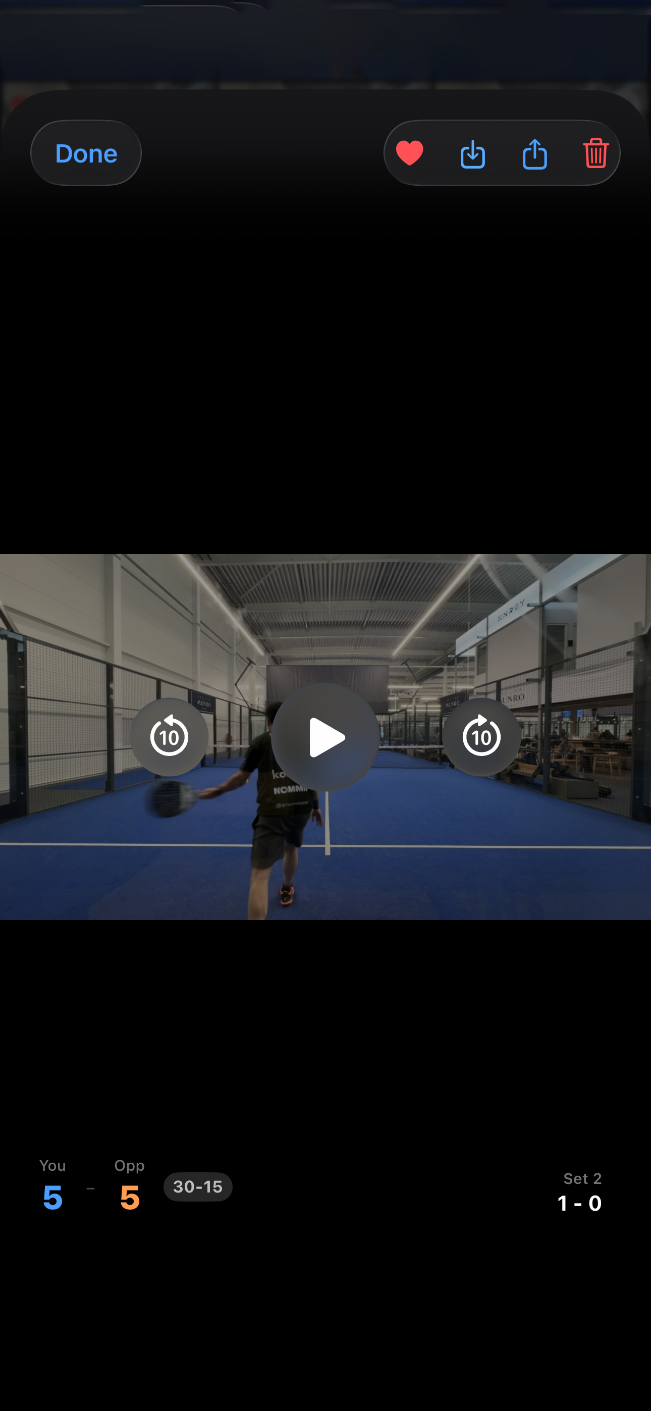 A padel rally saved as a TapClip instant replay